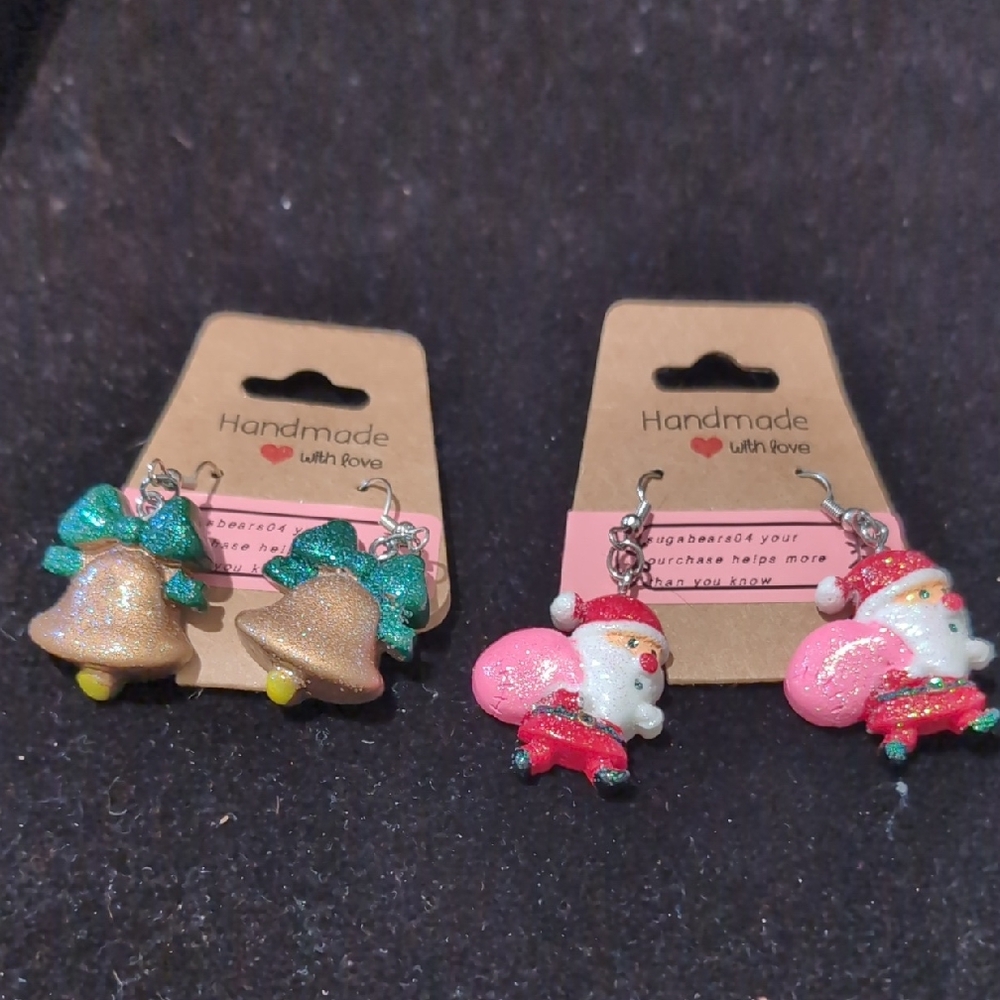 Handmade Festive Earrings Set - Pink and Gold